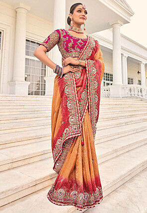 Embroidered Art Silk Saree in Orange