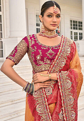 Embroidered Art Silk Saree in Orange