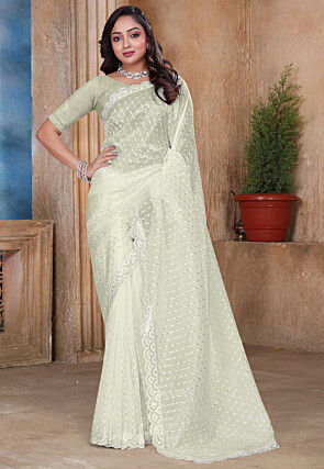 Embroidered Art Silk Saree in Pastel Green