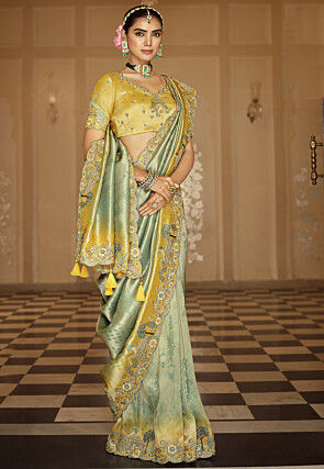 Embroidered Art Silk Saree in Pastel Green