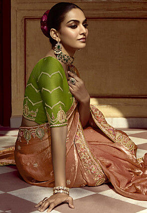 Embroidered Art Silk Saree in Peach