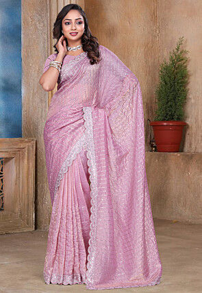 Embroidered Art Silk Saree in Pink