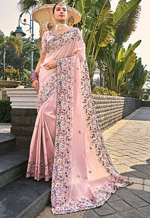 Embroidered Art Silk Saree in Pink