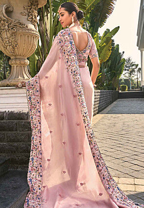 Embroidered Art Silk Saree in Pink