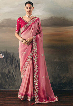 Embroidered Art Silk Saree in Pink