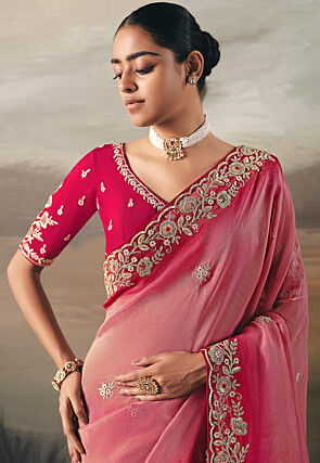 Embroidered Art Silk Saree in Pink