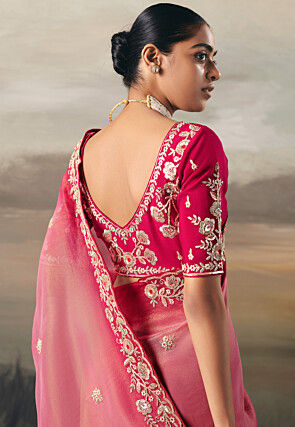 Embroidered Art Silk Saree in Pink