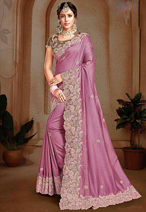 Embroidered Art Silk Saree in Pink