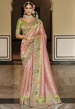 Embroidered Art Silk Saree in Pink
