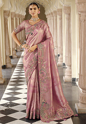 Embroidered Art Silk Saree in Pink