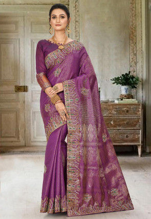 Embroidered Art Silk Saree in Purple