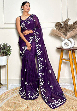 Embroidered Art Silk Saree in Purple
