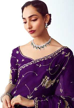 Embroidered Art Silk Saree in Purple