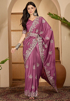Embroidered Art Silk Saree in Purple