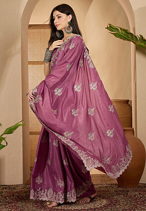 Embroidered Art Silk Saree in Purple