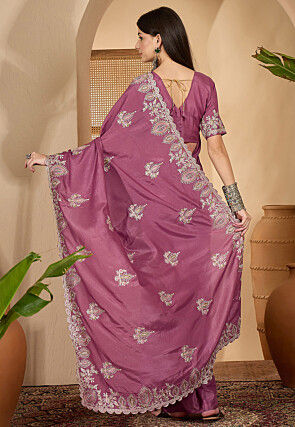 Embroidered Art Silk Saree in Purple