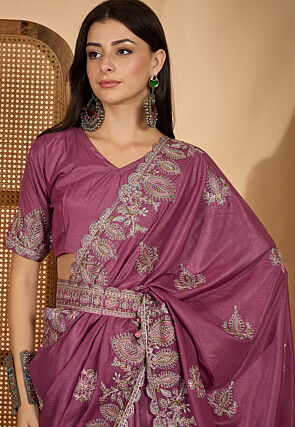Embroidered Art Silk Saree in Purple