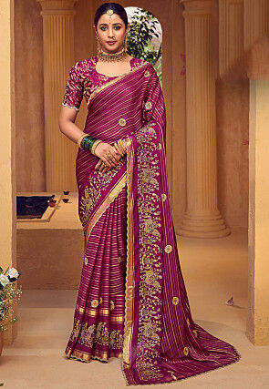 Embroidered Art Silk Saree in Purple