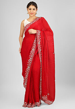 Embroidered Art Silk Saree in Red