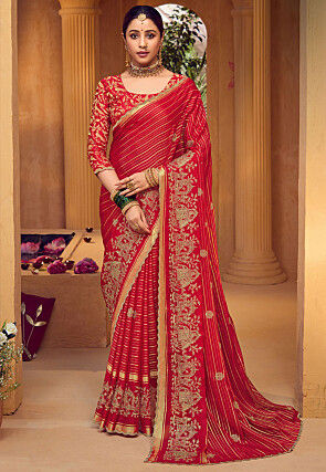 Embroidered Art Silk Saree in Red