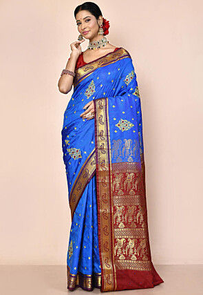 Embroidered Art Silk Saree in Royal Blue