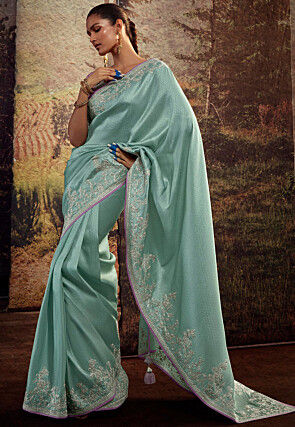 Pure Velvet Designer Green Saree with Heavy Embroidery Work