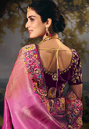 Ombre Art Silk Saree in Old Rose and Purple