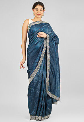 Embroidered Art Silk Saree in Teal Blue