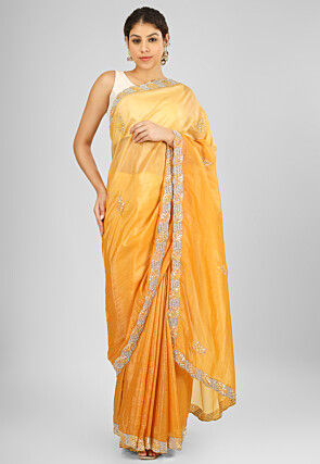 Embroidered Art Silk Saree in Yellow