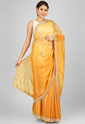 Embroidered Art Silk Saree in Yellow