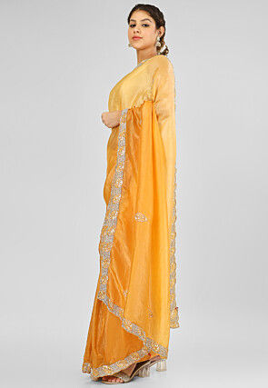 Embroidered Art Silk Saree in Yellow