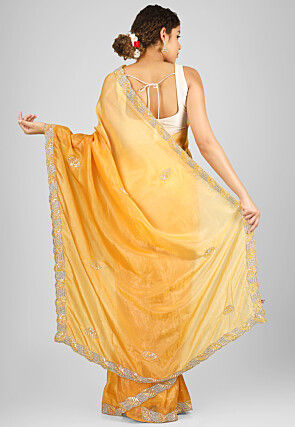 Embroidered Art Silk Saree in Yellow