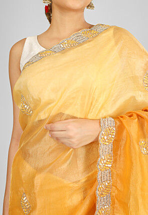Embroidered Art Silk Saree in Yellow