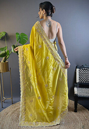 Embroidered Art Silk Saree in Yellow