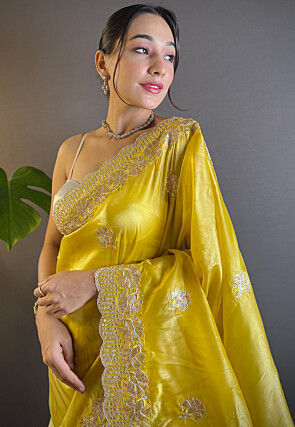 Embroidered Art Silk Saree in Yellow