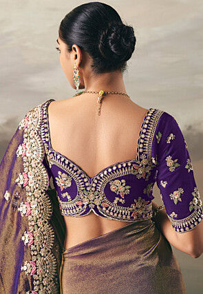Embroidered Art Silk Scalloped Saree in Dusty Purple