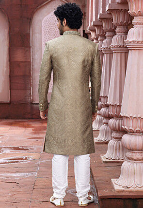 Embroidered Art Silk Sherwani in Beige