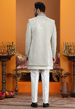 Embroidered Art Silk Sherwani in Beige