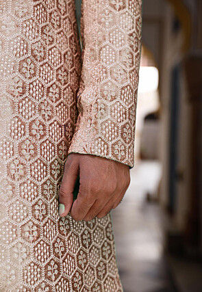 Embroidered Art Silk Sherwani in Beige