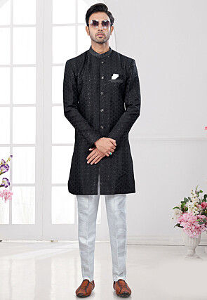 Black sherwani white salwar top
