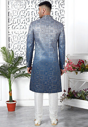 Embroidered Art Silk Sherwani in Blue Ombre
