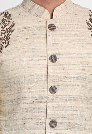 Embroidered Art Silk Sherwani in Cream