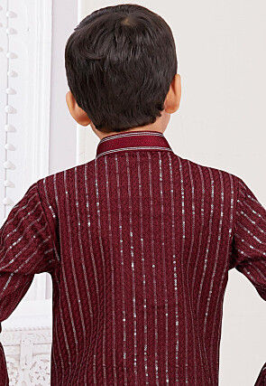 Embroidered Art Silk Sherwani in Dark Maroon