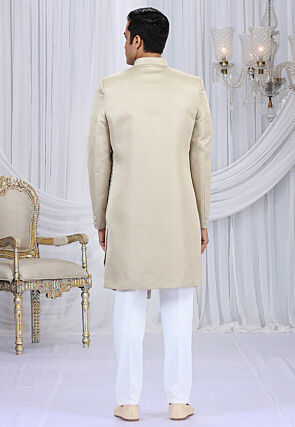 Embroidered Art Silk Sherwani in Light Beige