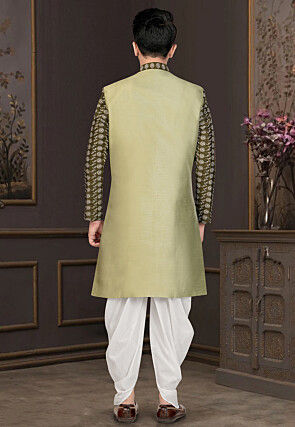 Embroidered Art Silk Sherwani in Light Green