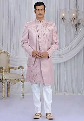 Embroidered Art Silk Sherwani in Light Pink