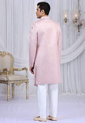 Embroidered Art Silk Sherwani in Light Pink
