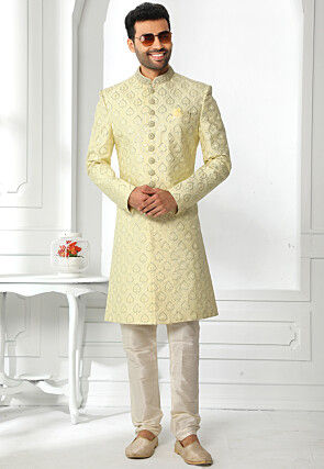 Buy Embroidered Art Silk Sherwani in Cream Online : MLY659 - Utsav Fashion