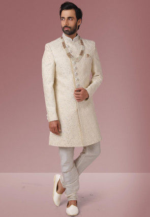 White Boys Wedding Party  Sherwani Set  Embroidered Designer Wear Festive New 