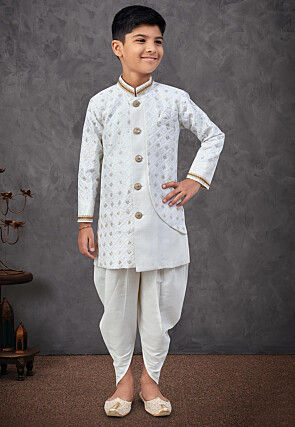 Embroidered Art Silk Sherwani in Off White